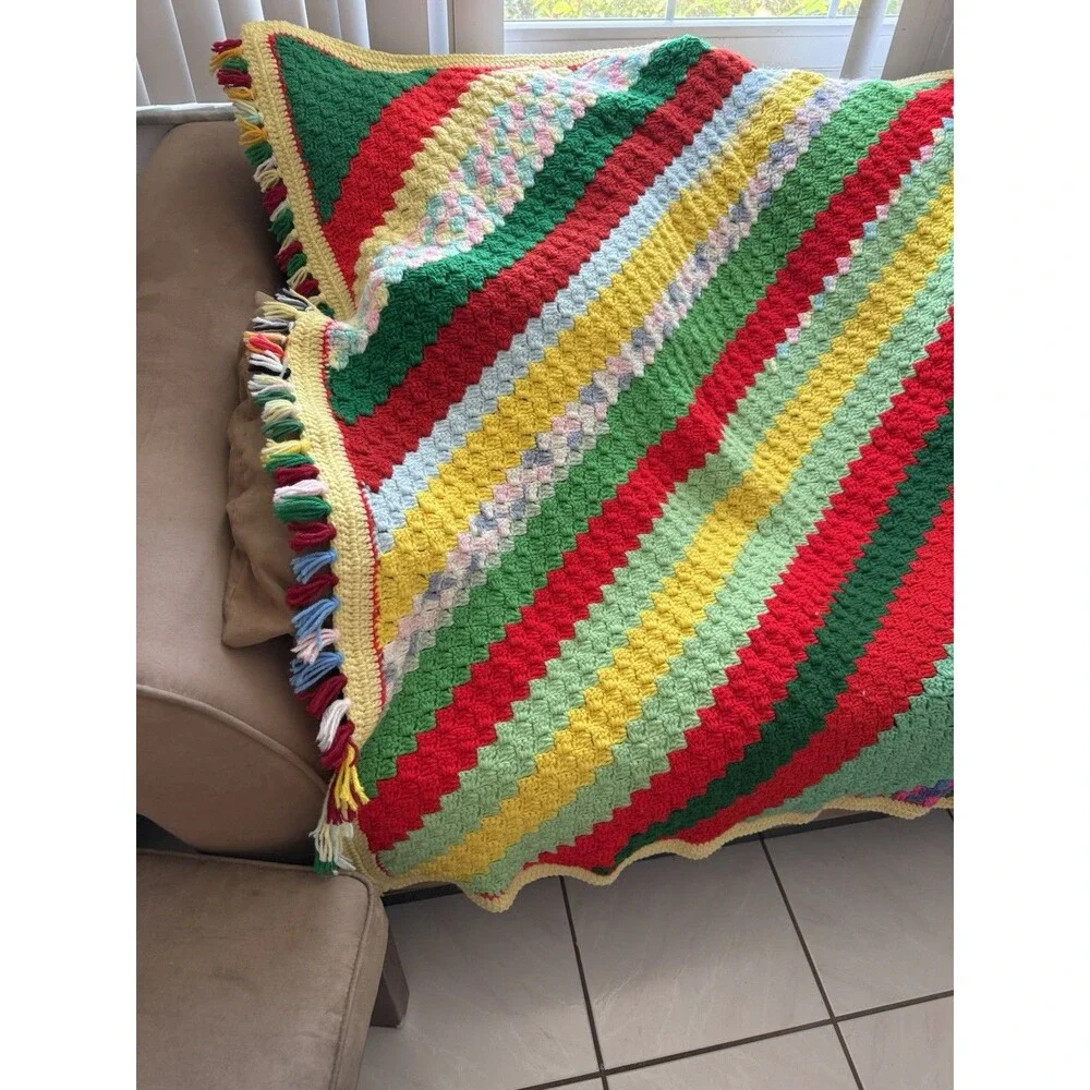 Vintage Granny Crochet Knit Afghan Throw Blanket Colorful Multicolor 53” x53”